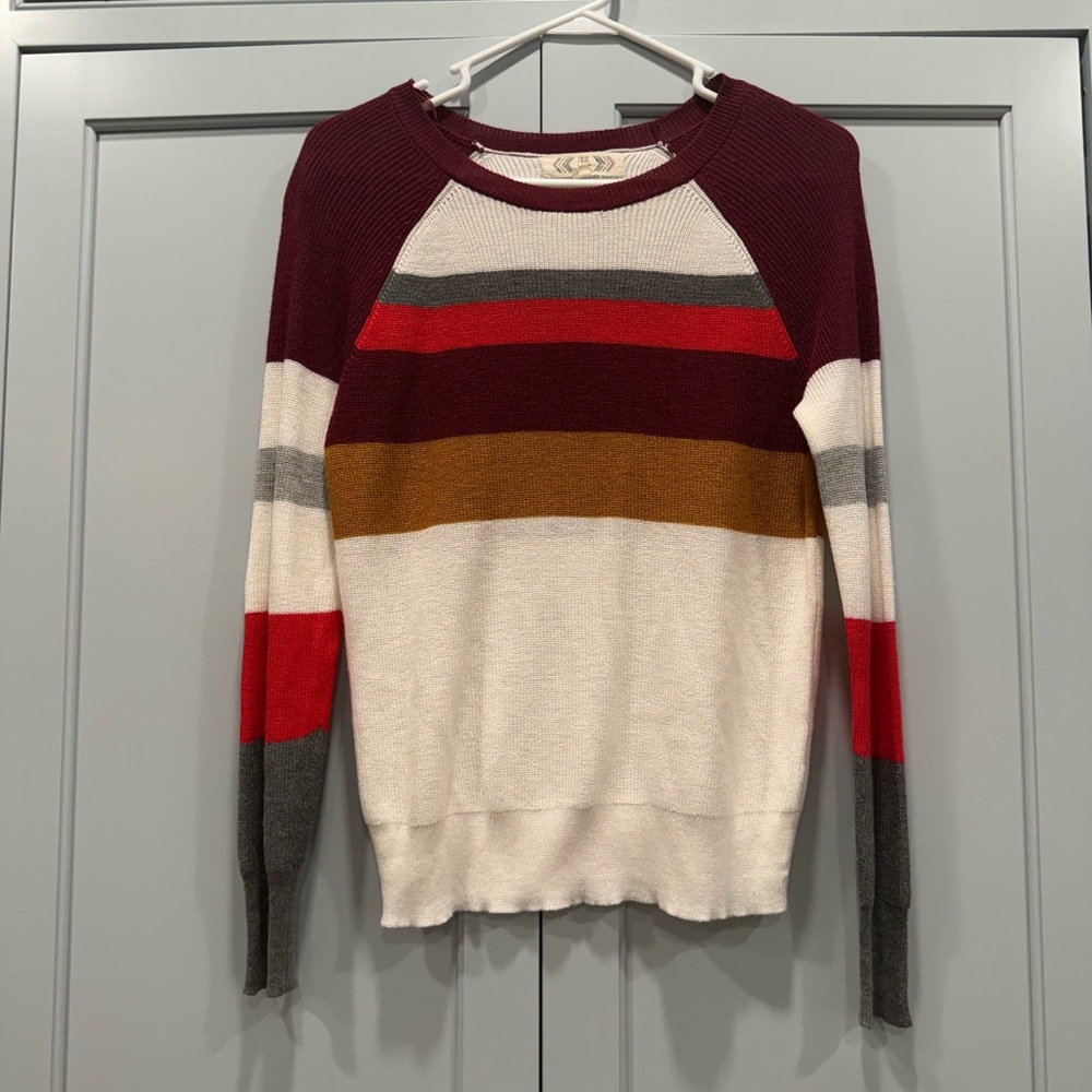 Pink Rose Burgundy Colorblock Etoile‎ Striped Sweater boho retro festive XS